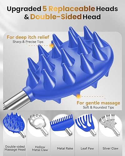 Miniatura 2 de Rascador de espalda telescópico reforzado mejorado con 5 cabezas desmontables, puntas de rascado más grandes, relleno de calcetines y regalos de