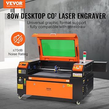 VEVOR 80W CO2 Laser Engraver, 20 x 28 in, 19.7 IPS Laser Cutter Machine with 2-Way Pass Air Assist, Compatible with LightBurn, CorelDRAW, AutoCAD, Windows, Mac OS, Linux, for Wood Acrylic Fabric More