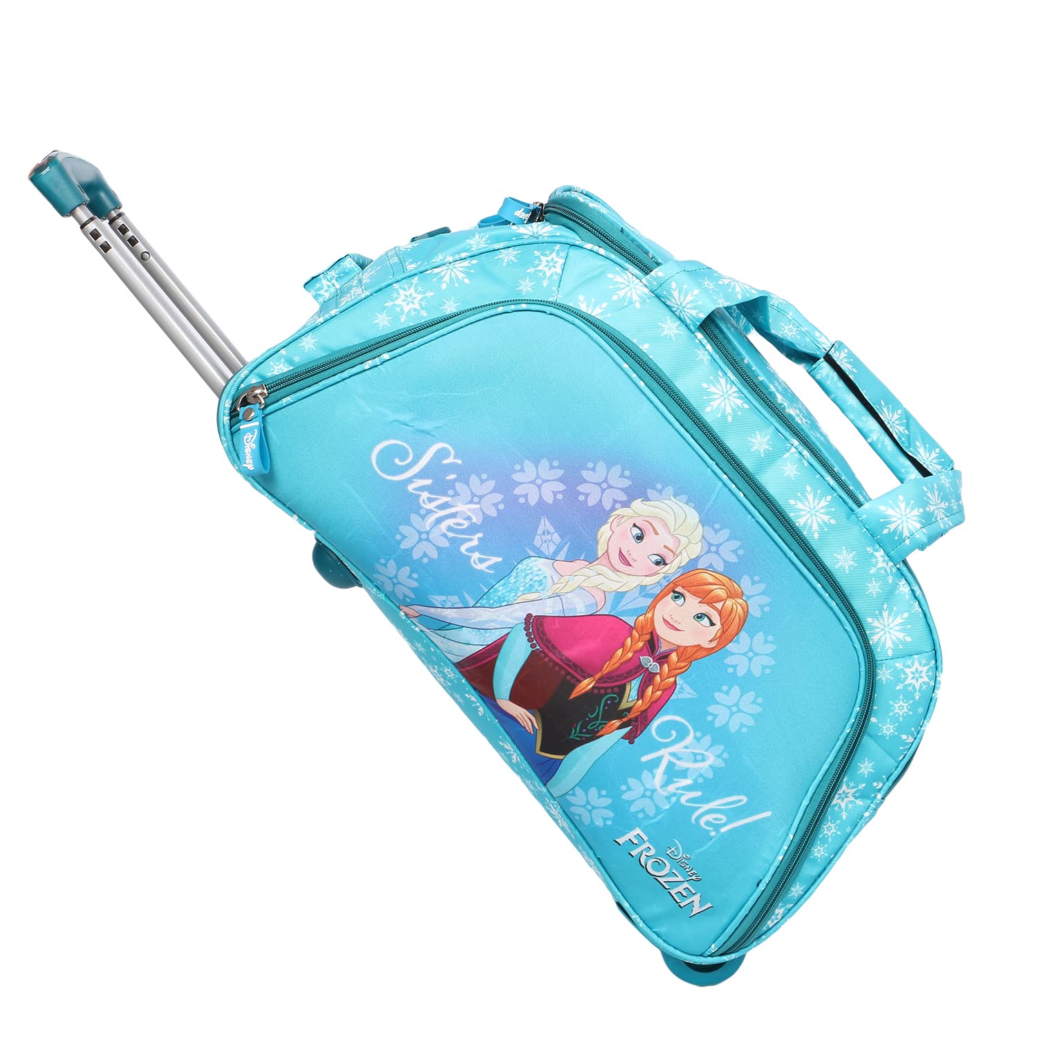 Duffle Travel Trolley Bag for Kids | Turquoise 20 Inch Luggage | Original Frozen Printed Polyester Kid Bag for Outing, Travel, Daypack & Picnic | Adjustable Handles Bags - 1 Main Compartment-image-3