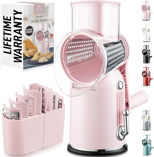 Miniatura 13 de Zulay Kitchen Rallador Rotativo de Queso de 5 Cuchillas Rallador de Queso - Rallador de Queso Manual de Manivela con Succión Reforzada y 5 Tambores
