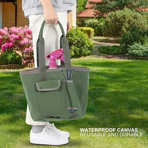 Miniatura 7 de Yosoo Bolsa de almacenamiento de herramientas de jardín, organizador de cubo de jardinería con bolsillos para mujeres y hombres, jardinero, kit de