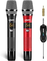 LEKATO Vezeték Nélküli Fém Mikrofon - Újratölthető Kézi Dinamikus Mikrofon Karaoke, DJ, Esküvő, Rendezvény Használatra - 25 Csatornás, Dupla 1
