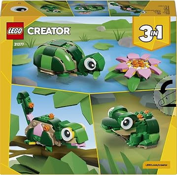 LEGO Creator 3’ü 1 Arada Kaplumbağa ile Nilüfer Çiçeği 31377 – 7 Yaş Üzeri Çocuklar için Bukalemun veya Kurbağaya Dönüşebilen Yaratıcı Oyuncak Yapım Seti, Eğlenceli Yılbaşı Hediyesi Fikri (124 Parça)