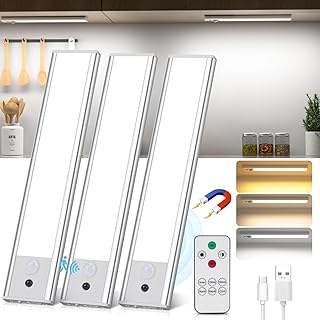 Schrankbeleuchtung 3 Stück, Fernsteuerung Unterbauleuchte LED, Dimmbar Helligkeit 3 Farbtemperaturen Led Lampe, Bewegungsmelder Licht für Treppenbeleuchtung, Vitrine, Küche, Flur (3 Stück 20.5CM)