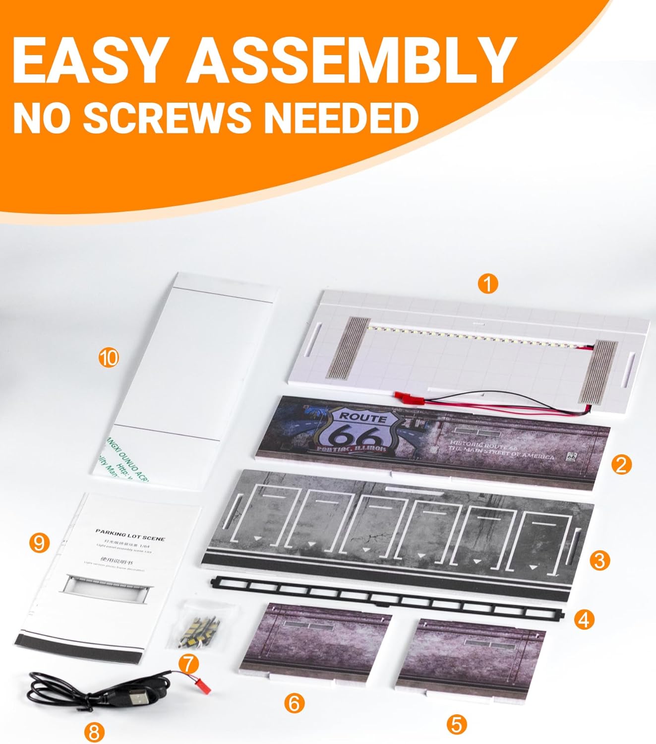 1/64 Scale Display Case Car Garage Moldel, Acrylic Cover Diecast Car Show Case with LED Light 6 Parking Spaces, Hot diecast Wheel Parking Scene (Vehicles Not Included) Underground Parking Lot