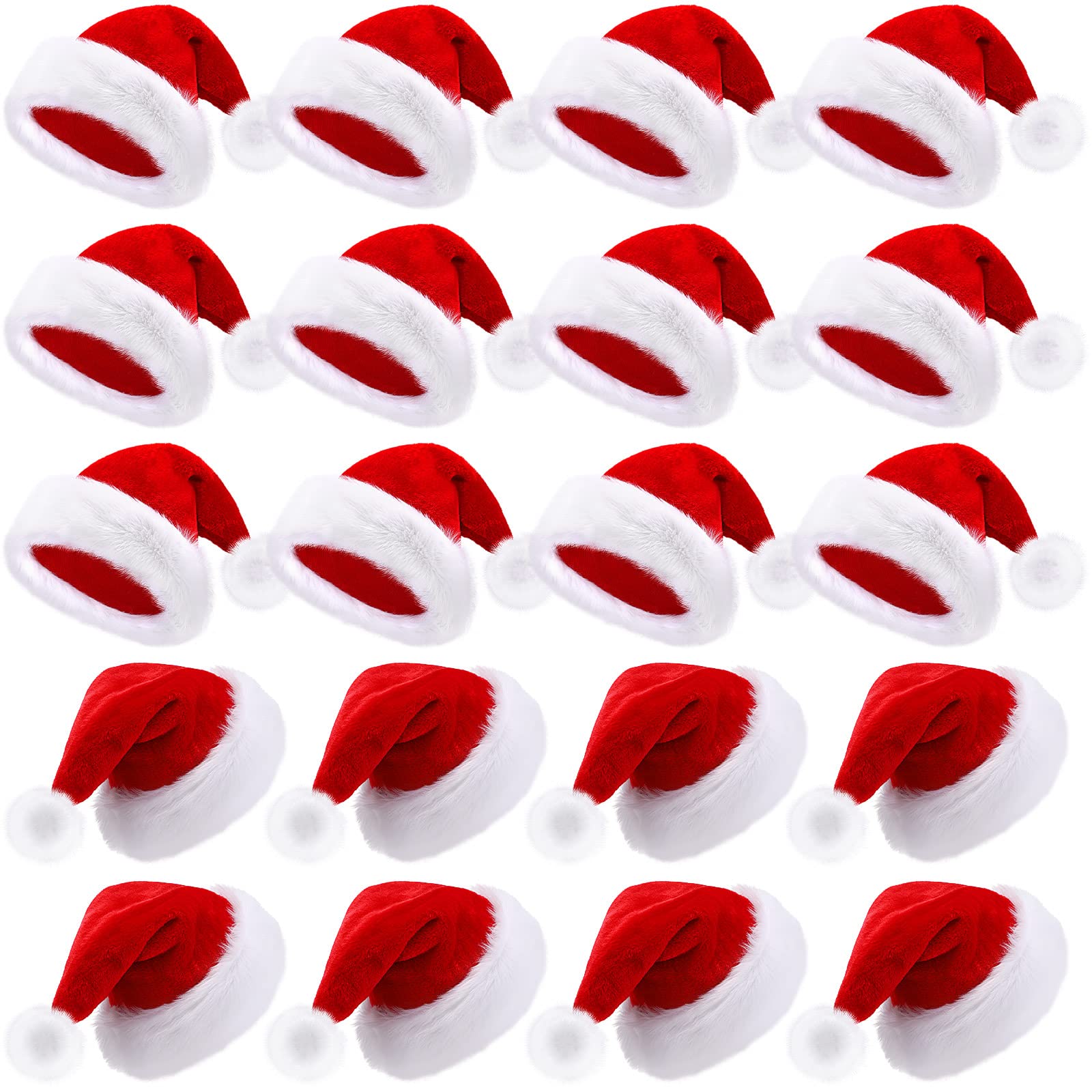 Vicenpal 20 Pcs Christmas Hat Santa Hat with Comfort Lining Plush Brim Hats for Adults Xmas Party Santa Claus Costume Unisex