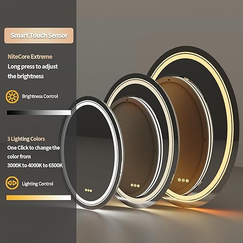 Miniatura 5 de LUVODI Espejo de baño LED iluminado espejo de maquillaje ovalado de 28 x 20 pulgadas con retroiluminación y luz frontal, moderno espejo inteligente