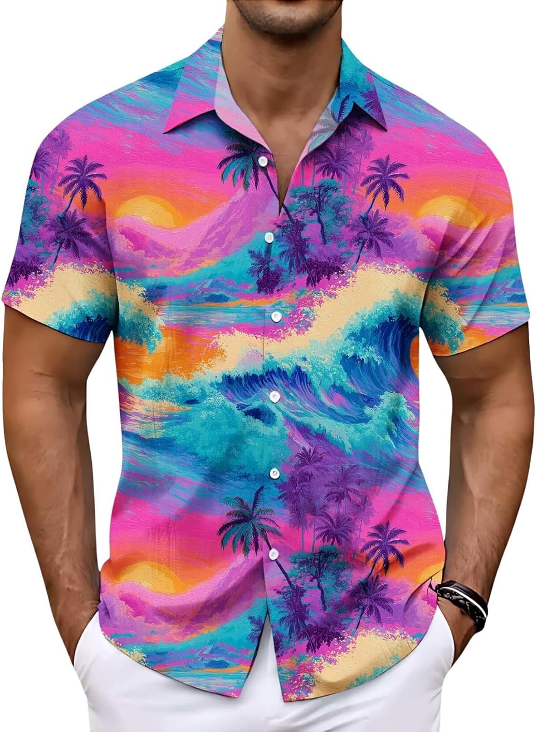 Men's Floral Beach Shirts Short Sleeve Button Down Vacation Tropical Print Hawaiian Holiday Shirt