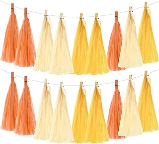 sourcing map 30 guirnaldas de borlas de color amarillo claro, crema, naranja con cuerda, borlas de papel de seda, kits de bricolaje para aniversario, boda, fiesta de cumpleaños