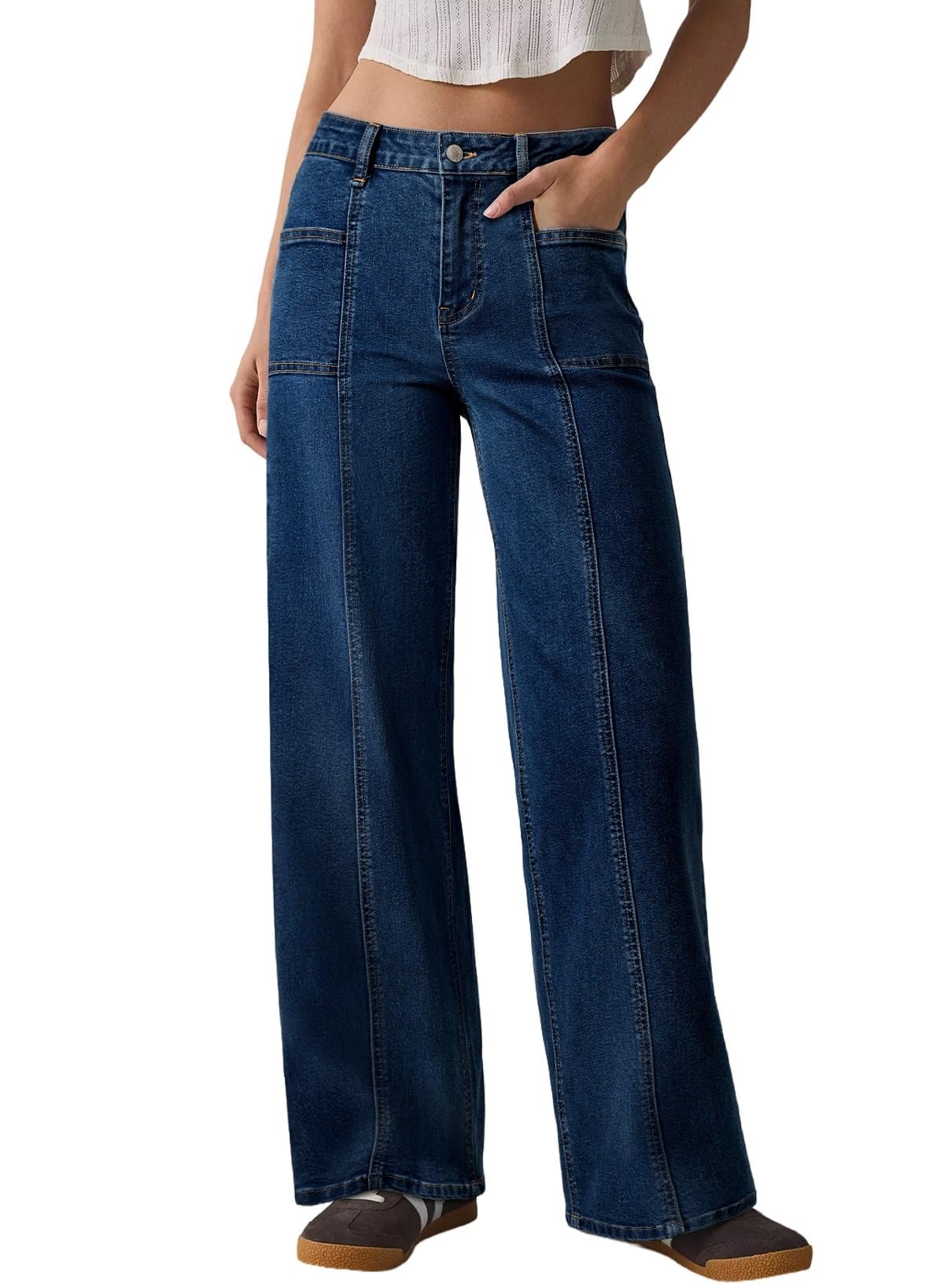 Sidefeel Womens Wide Leg Jeans High Waisted Stretchy Straight Leg Baggy Denim Pants