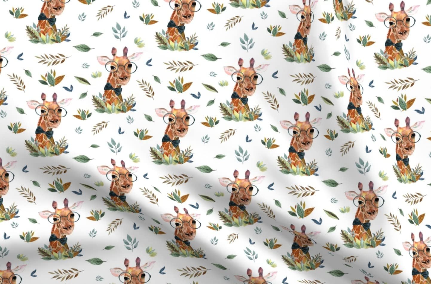 Spoonflower Fabric - Boy Giraffe Free Leaves Flowers Floral Woodland Animals Jungle Fashion Printed on Minky Fabric by The Yard - Sewing Baby Blankets Quilt Backing Plush