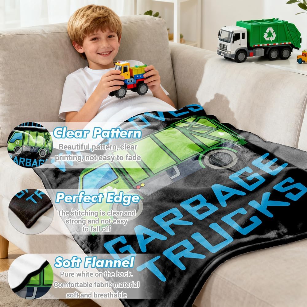 Boy Who Loves Garbage Truck Blanket for Boys Men Trash Truck Blanket Gifts Flannel Throws Cozy Lightweight Quilt Blankets for Bed Sofa Couch-50 x40 Small for Kids - Image 6