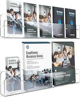 HIIMIEI Brochure Holder Wall Mount, 2-Pack Acrylic Modular Flyer, Pamphlet Display Stand with Magnetic
