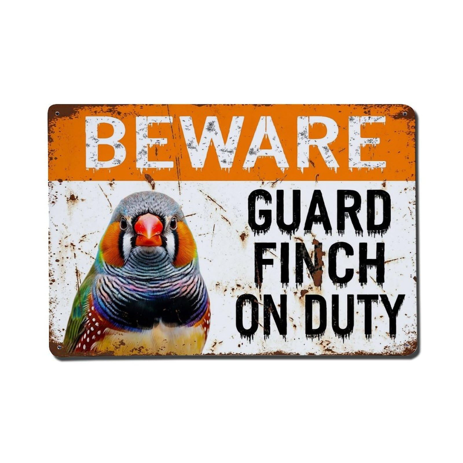 Vintage Funny Finch Guard Beware of Bird Alcove Metal Tin Sign Plaque Wall Decor for Cafe, Club Bar, Office, Garden Metal Poster 8x12Inch