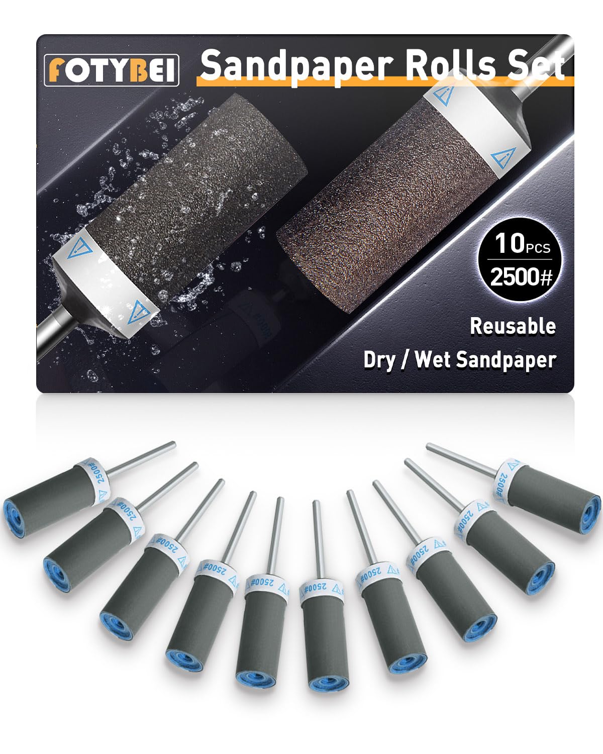 10Pcs 2500 Grit Sanding Drums Sandpaper Sticks Set with Dremel Rotary Tool for 1/8" Shank, Rotary Tool Accessories Suitable for Metal Rust Removal/