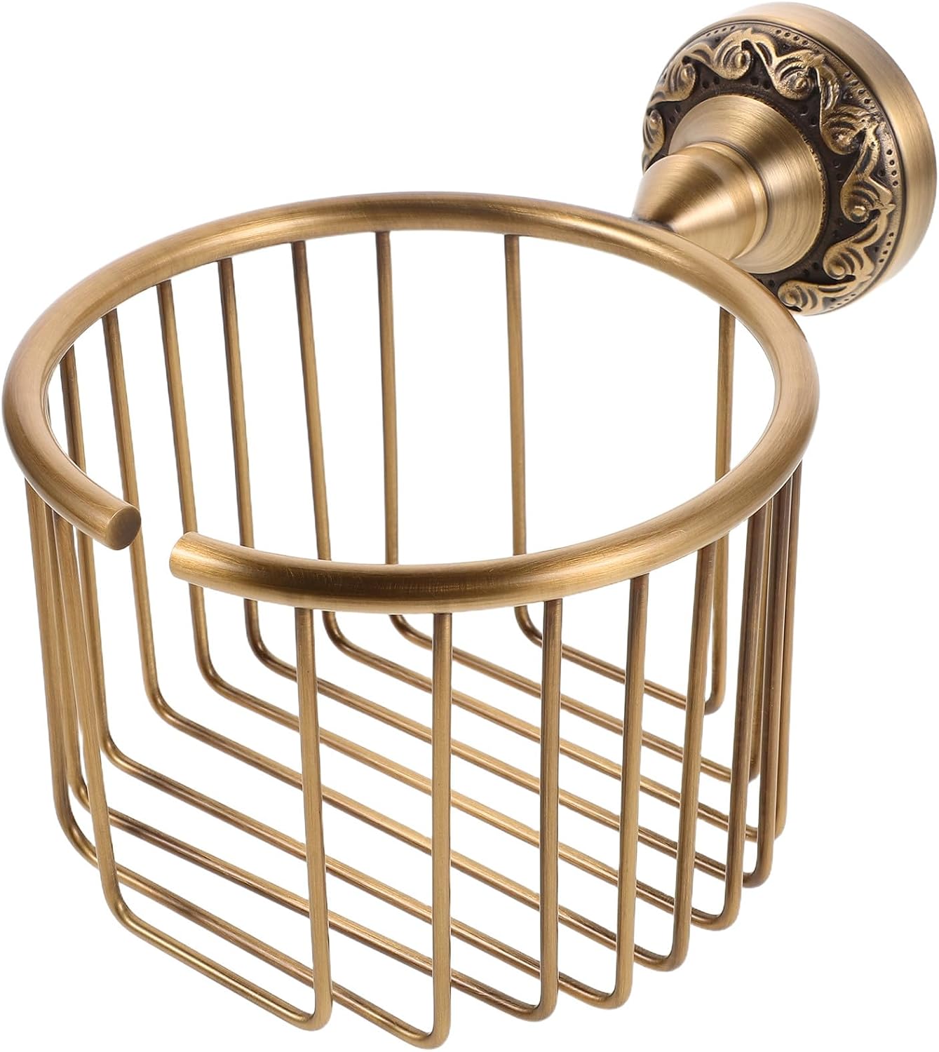 Vintage Brass Toilet Paper Holder with Rolled Napkin Organizer Wall Mounted Bathroom Tissue Basket Storage Rack for Restroom