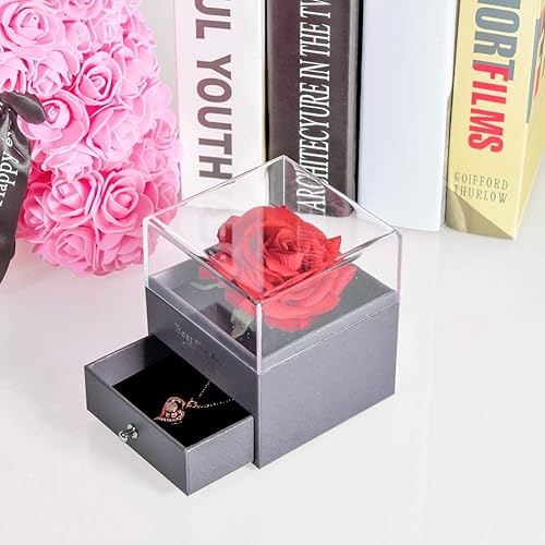 Miniatura 5 de Joyero de rosas de flores eternas, regalo de cumpleaños, decoración del hogar, con sorpresa en 100 idiomas "I Love You", regalo de San Valentín para