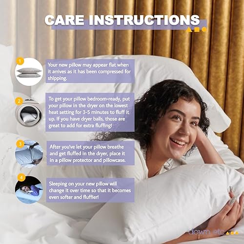 Miniatura 2 de Down Etc Lujoso hotel de 235 hilos para dormir de lado o de espalda de hotel, 100% tela de algodón preencogido suave a prueba de plumón, almohadas