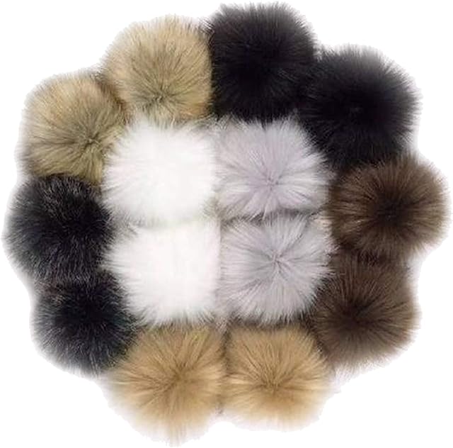 14 Pieces Faux Fur Pom Poms Ball, 4 Inch DIY Faux Fur Fluffy Pompoms Ball with Elastic Loop, for Knitting Hats Keychains Scarves Gloves Bags Shoes Accessories, 7 Popular Mix Colors