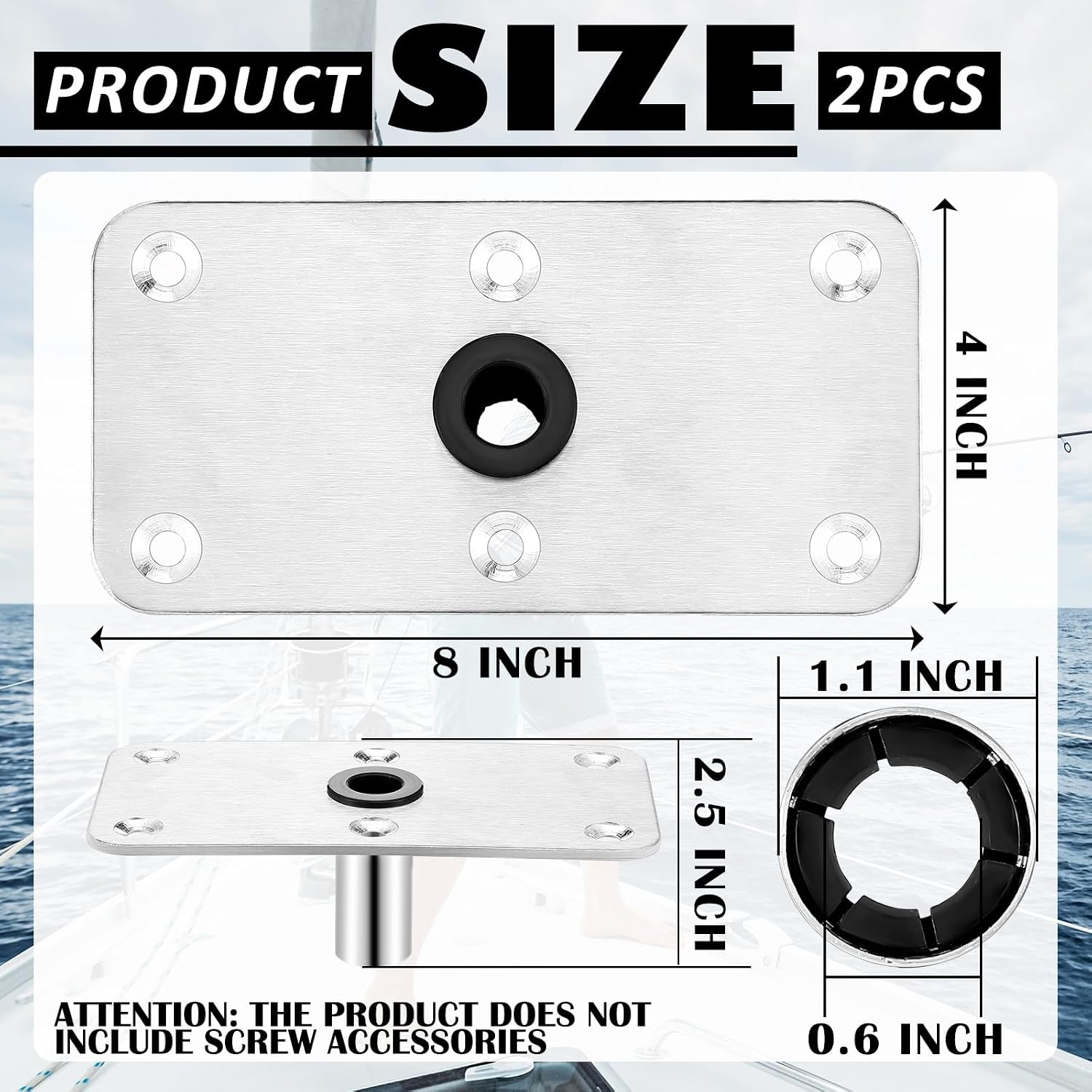 2 Pcs Boat Seat Base Mount Boat Seat Pedestal Base Mount Plate for 3/4" Pin Post Socket Heavy Duty Marine Pedestal Accessories for Marine Fishing