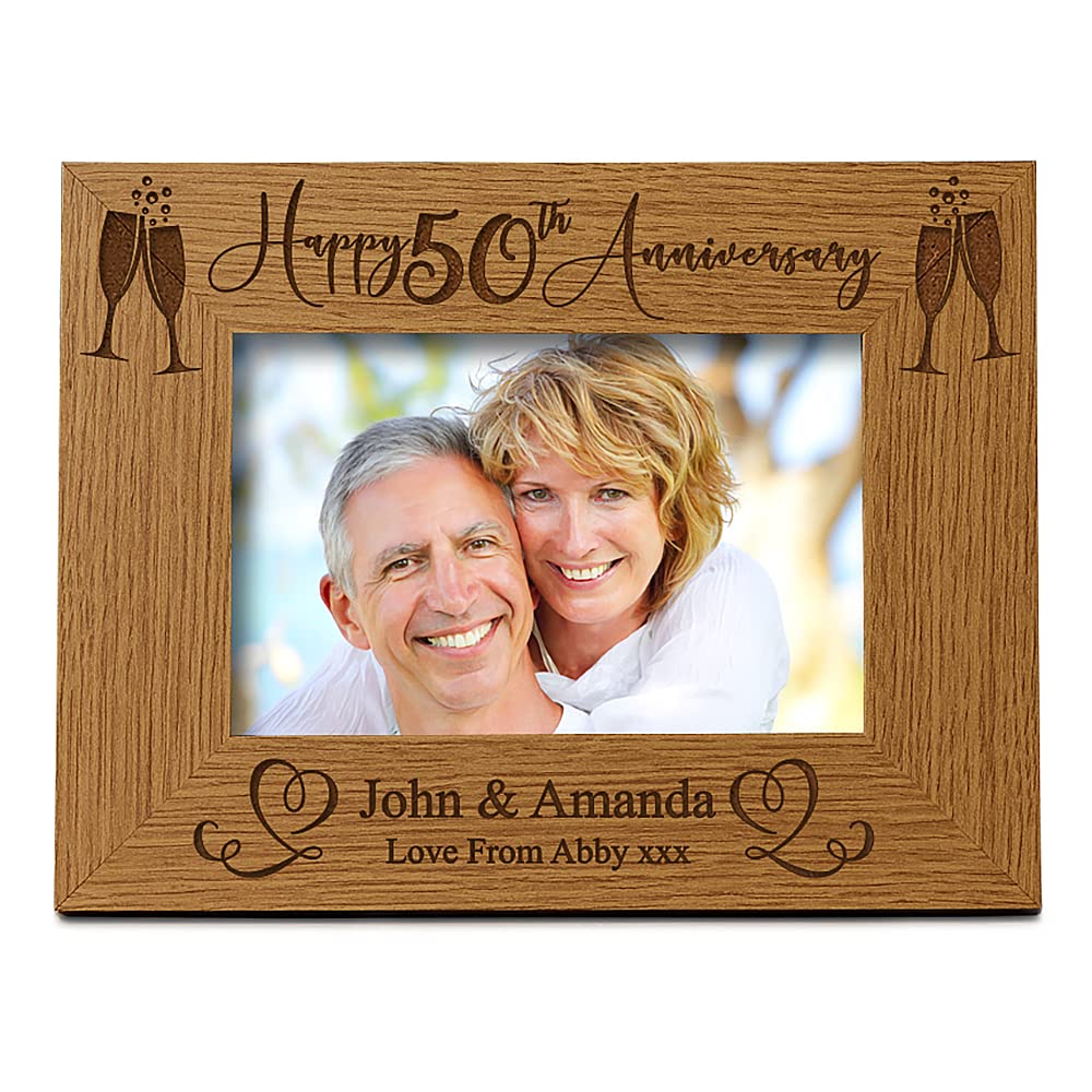 Personalised 50th Wedding Anniversary Wooden Photo Frame Gift (5 x 7 Inch)