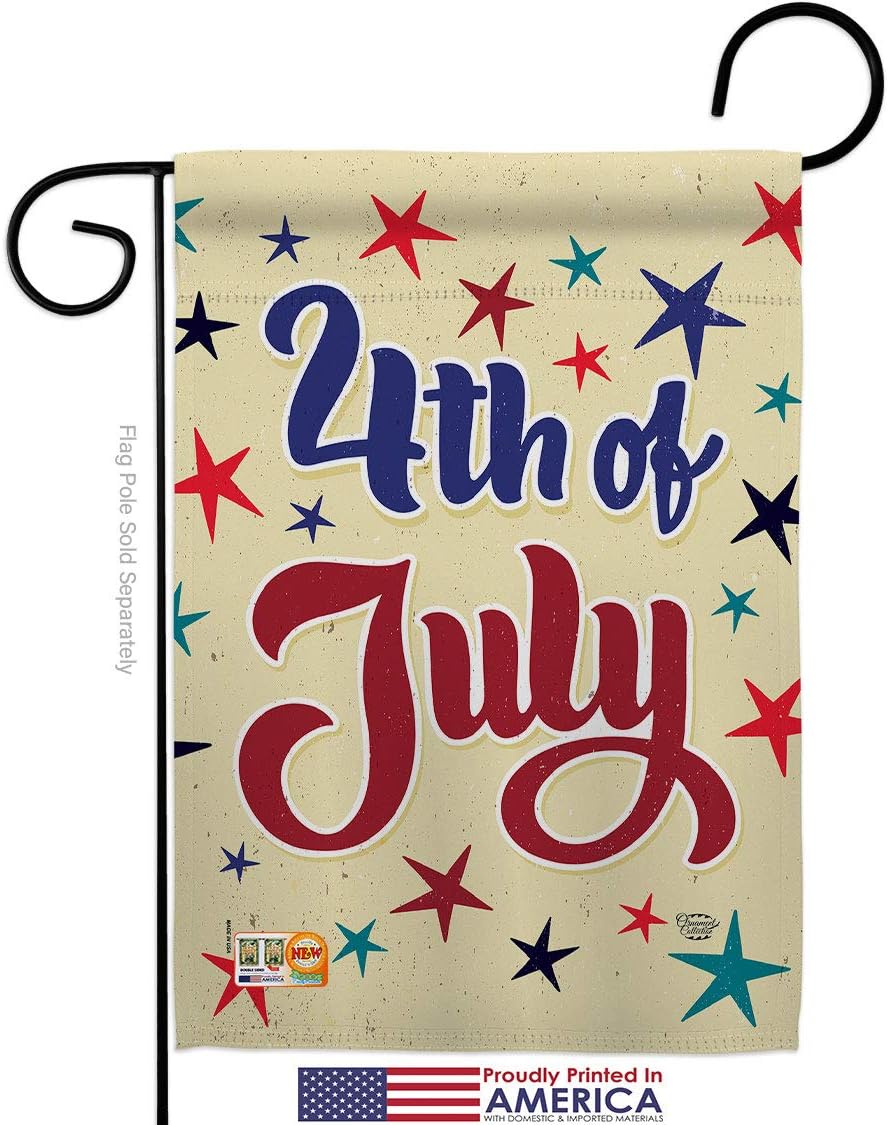 July 4th Joy Garden Flag Set Wall Holder Americana Fourth of Independence Day Fireworks BBQ United State American Small Decorative Gift Yard House Banner Made In USA 13 X 18.5