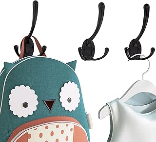 Bosdontek 6 Pack Coat Hooks Wall Mounted, Heavy Duty Black Coat Hanger Hooks, Triple Prong Clothes Hooks for Wall Hanging, Decorative Robe Hooks Metal Coat Hooks Hardware for Wall Door & Wardrobe