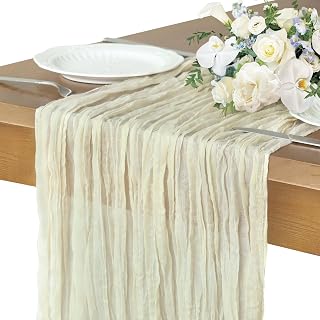 Beige Table Runner, 10FT Rustic Cheesecloth Table Runner 35*120inch Boho Beige Runner for Wedding Bridal Shower Baby Shower Table Centerpiece Decorations