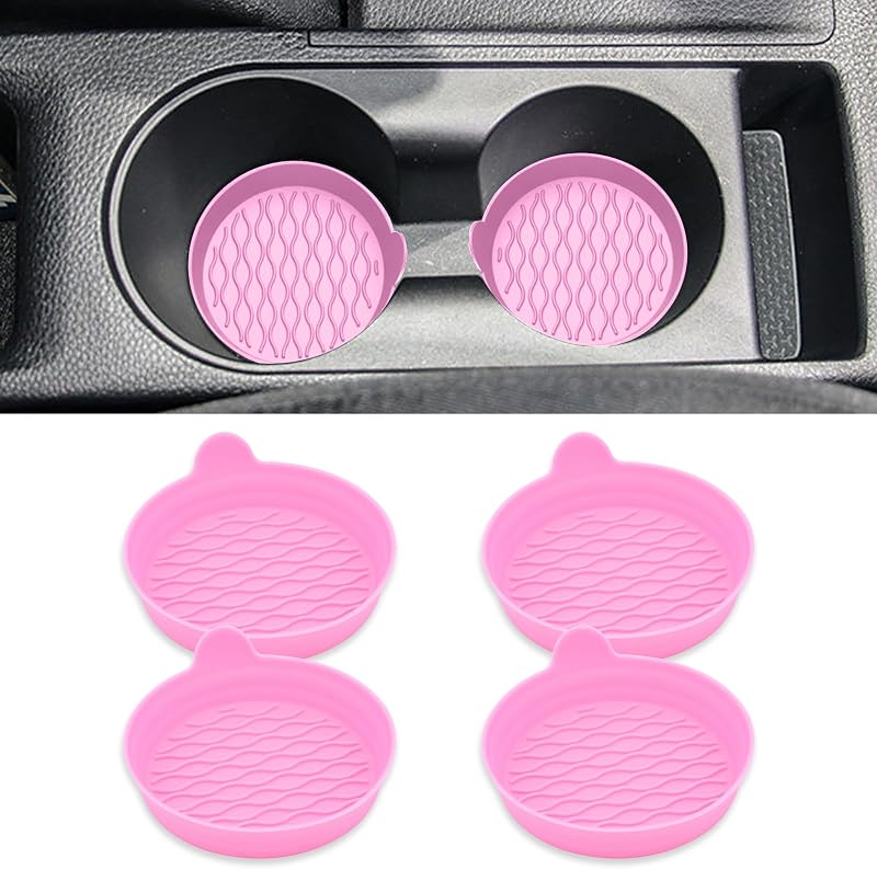 Kit com 4 Porta-Copos de Silicone com Ondas para Carro Couslcd Rosa