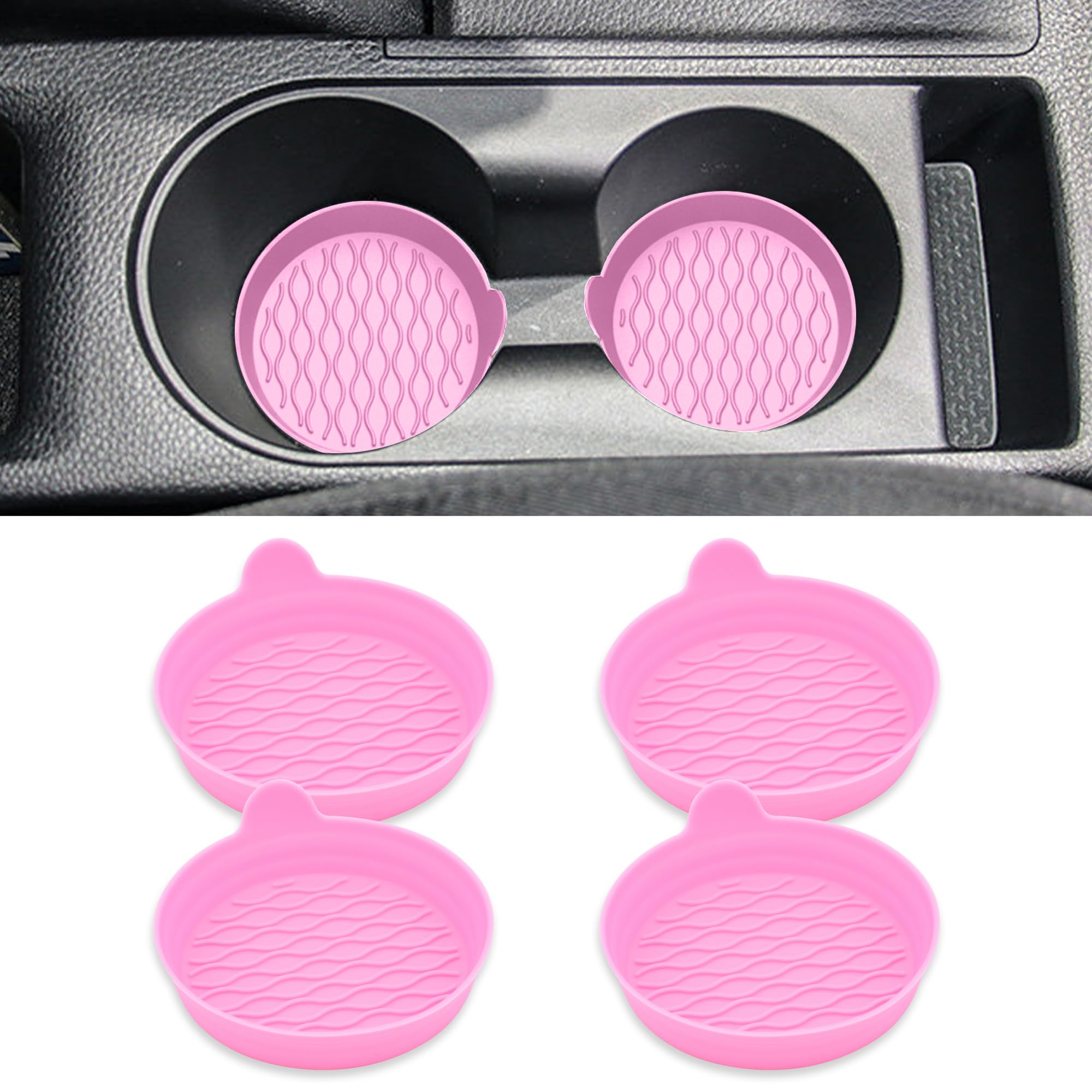 Couslcd 4PCS Car Cup Holder Coasters, Universal Silicone Non-Slip Insert Cup Coasters, Soft Wave Pattern Cup Holders, Car Interior Accessories for SUV