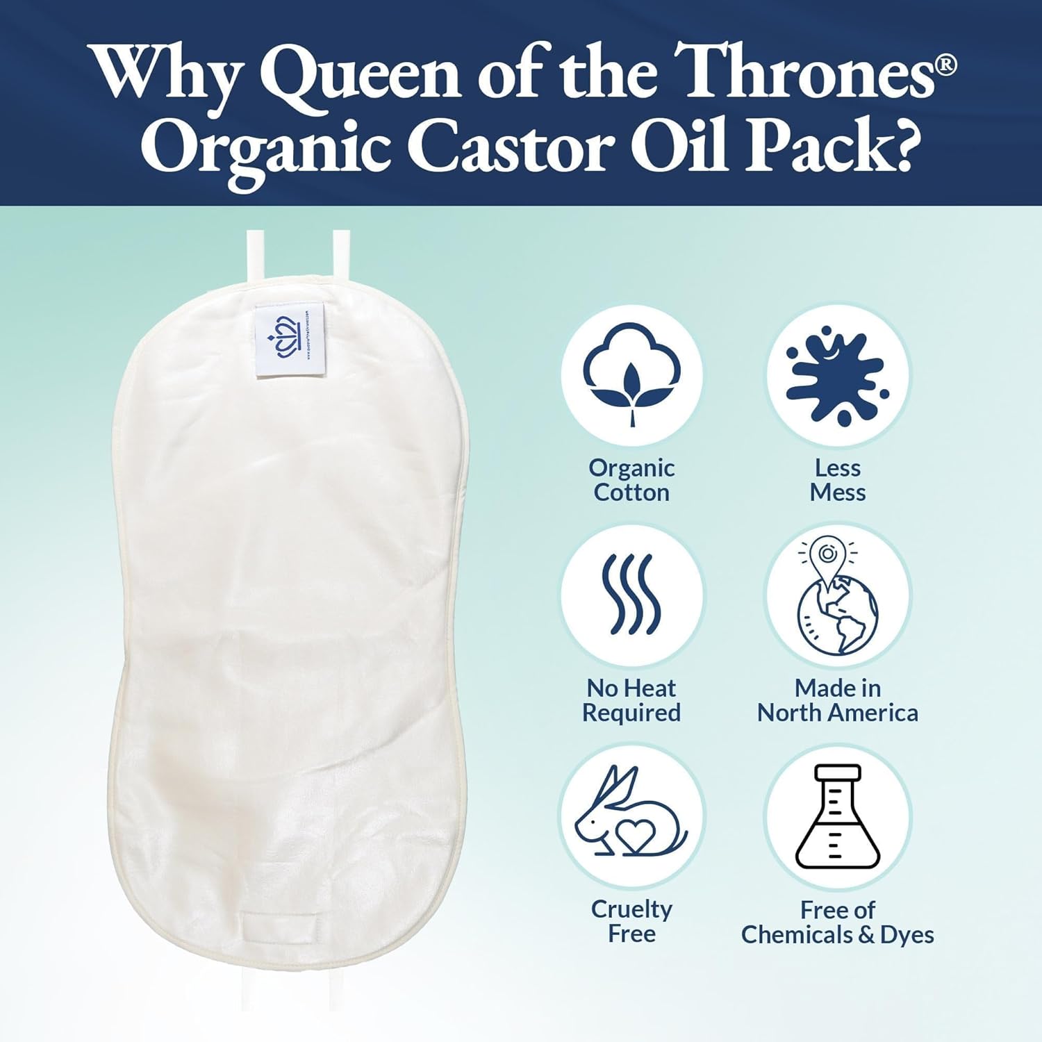 QUEEN OF THE THRONES Castor Oil Pack for Pelvic - Heatless, Less-Mess, Reusable - Organic Cotton Flannel, Comfort Fit, Soft Straps & Naturopathic Doctor Designed (Castor Oil Sold Separately)