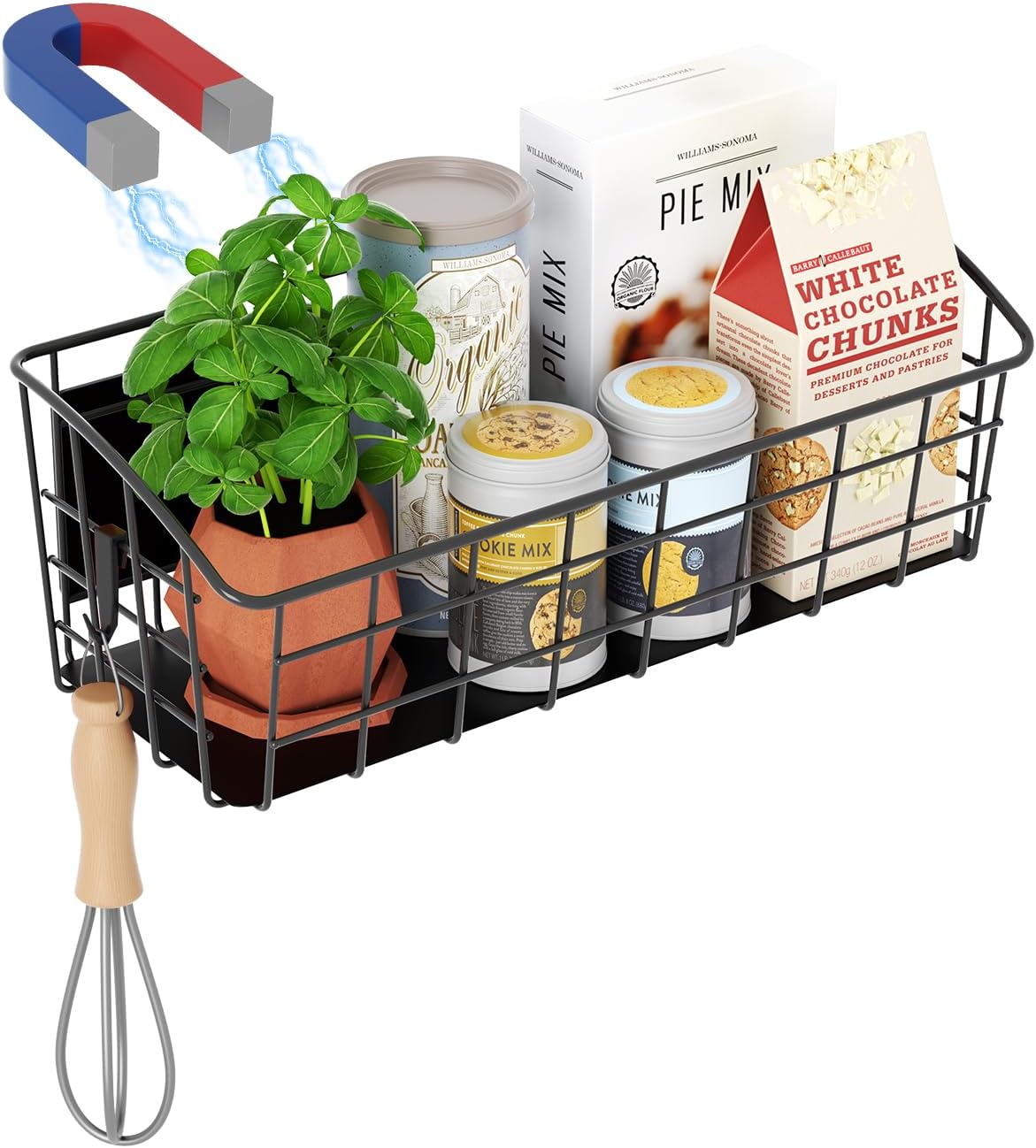 4-Pack Magnetic Spice Rack for Refrigerator, Versatile Magnetic Shelf Organizer with 4 Hooks for Kitchen Storage, Large Capacity Spice Rack for Fridge, Oven, or Cabinet