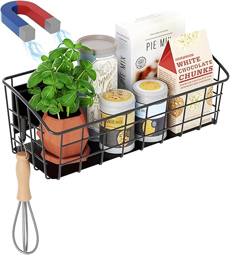 Miniatura 9 de Estante magnético para refrigerador, paquete de 2, estante magnético fuerte para especias con ganchos extraíbles para almacenamiento de cocina,