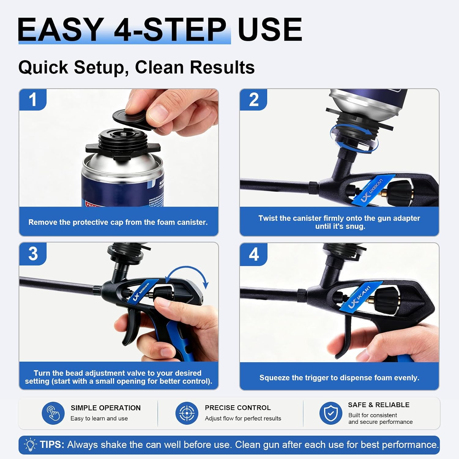 Professional Spray Foam Insulation Gun with 4 Extenders Teflon Coated