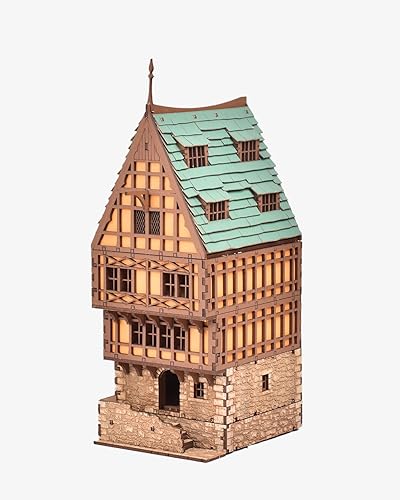 Miniatura 8 de Casa en Fila Ámbar, kit de construcción de madera DIY para adultos, adecuado para jugar - Realista Ámbar Rowhouse,Salón del gremio,Casa Alta