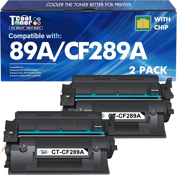 CF289A 89A Black Toner Cartridge 2 Pack Compatible Replacement for HP 89A CF289A 89X CF289X (with Chip) for LaserJet Ent