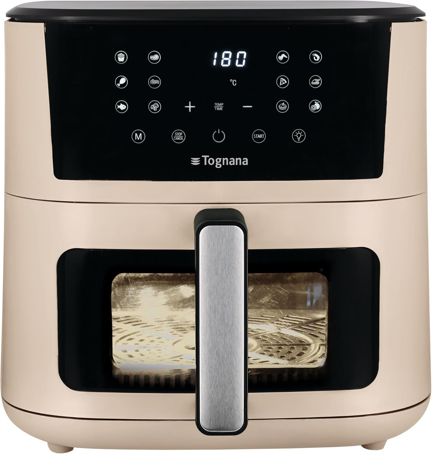 Tognana, Friggitrice ad aria 10L, doppia resistenza, display digitale, timer, 80-200°C, finestra, 2300W, Champagne