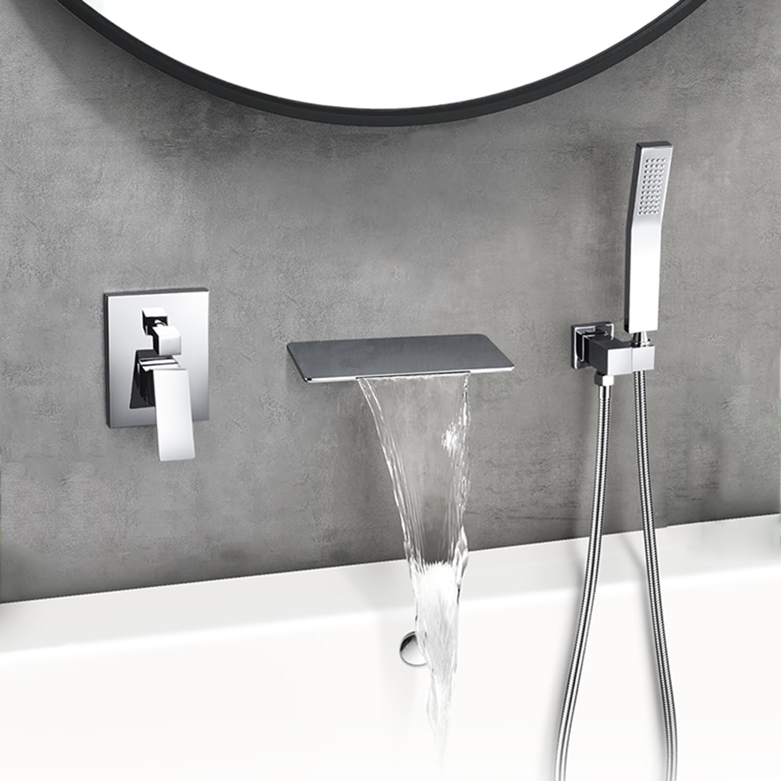 JYBNBBE Concealed Wall Mounted Bath Shower Mixer Tap Waterfall 2 Functions Hot and Cold Single Handle Bath Taps with Shower Mixer Chrome