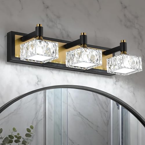 3-Light Bathroom Light Fixture,18W Vanity Light Fixture with Crystal Shade