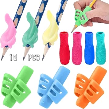 Pencil Grips for Kids Handwriting,10 Pack Silicone Pencil Grippers Holder Posture Correction for Preschooler Training, Pen Writing Aid Tool for Preschooler Kids Students 10 Pcs-Multicolor