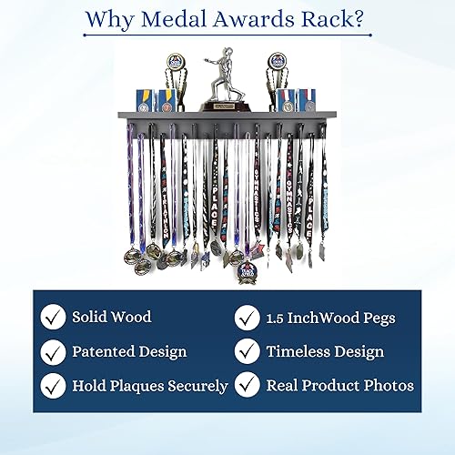 Miniatura 3 de MedalAwardsRack Estante de exhibición de medallas y soporte para trofeos Premier para gimnasia, fútbol, baloncesto, fútbol americano y más  2 pies