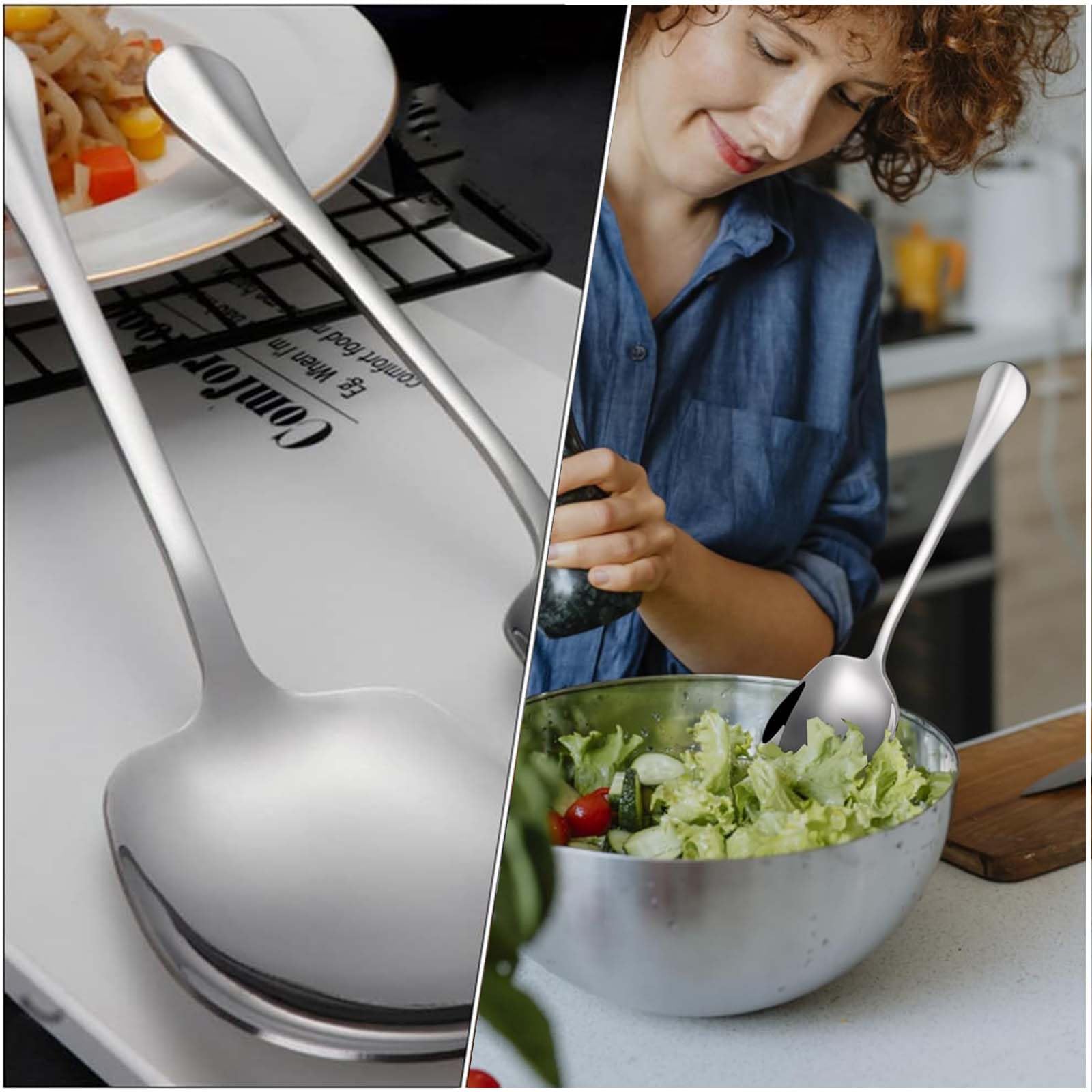 Ouligay Set 2 Cucchiai Da Portata In Acciaio Inox 304, 22 Cm – Posate Grandi Per Insalata, Buffet, Ristorante, Lavabili