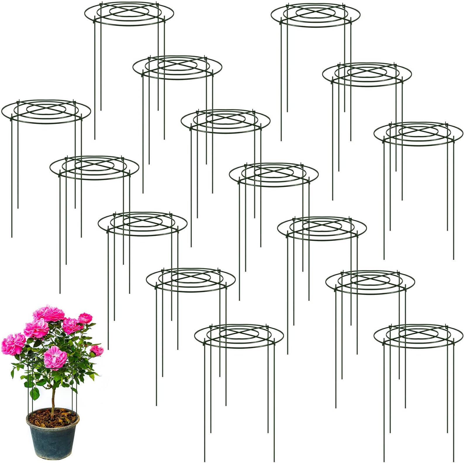 Geelin 15 Packs 12 x 16 Inch Peony Supports Grow Through Peony Cage Green Plant