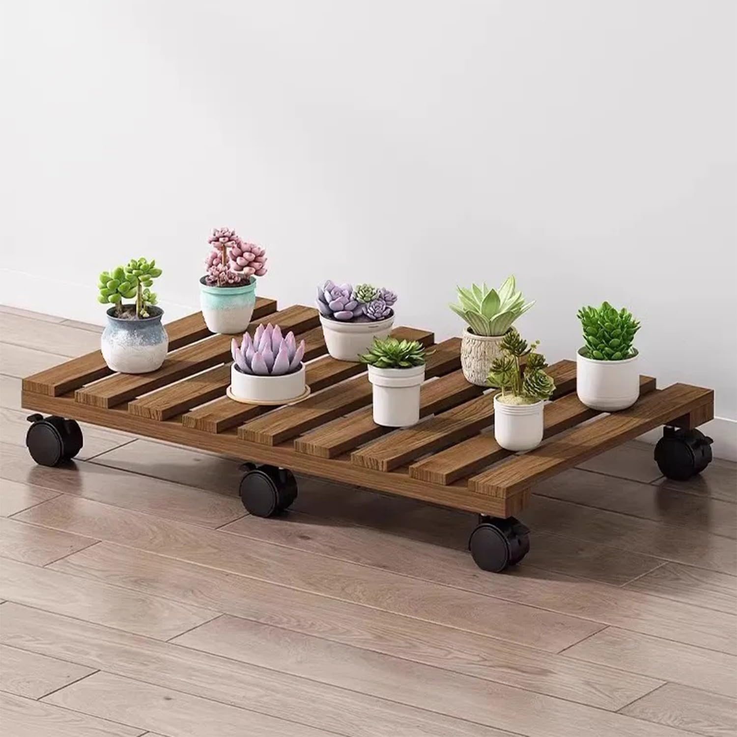 Base con Ruedas, Soporte, Rodante para Plantas, Base De Jardinera con Ruedas, Plataforma con Ruedas, Capacidad De Carga 40 Kg, Base De Jardinera De Madera Maciza Patio Ajardinado 60cm×25cm
