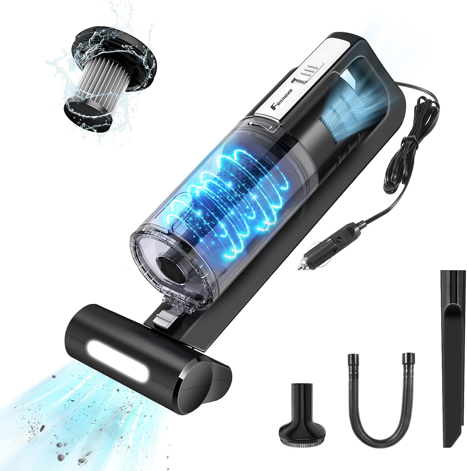 Foxnovo Car Vacuum Cleaner High Power Strong Suction Car Vacuum - Wet and Dry Car Vac with LED Motorized Brush Lightweight Handheld Car Vacuum Portable Auto Vacuum Cleaners for Car