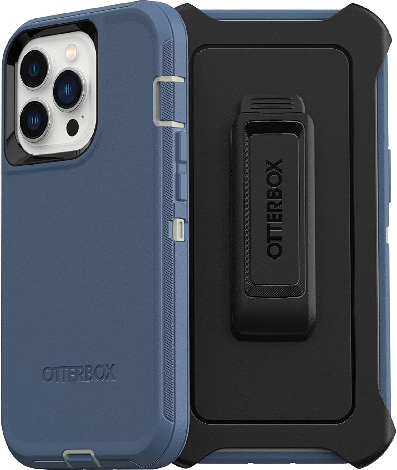 OtterBox iPhone 13 Pro (ONLY) Defender Series Case - FORT BLUE, rugged & durable, with port protection, includes holster clip kickstand