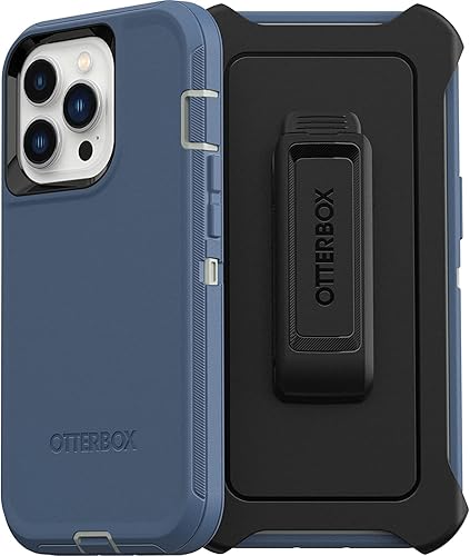 OtterBox Funda para iPhone 13 Pro (solamente) de la serie Defender - Fort Blue, resistente y duradera, con protección de puerto, incluye soporte de