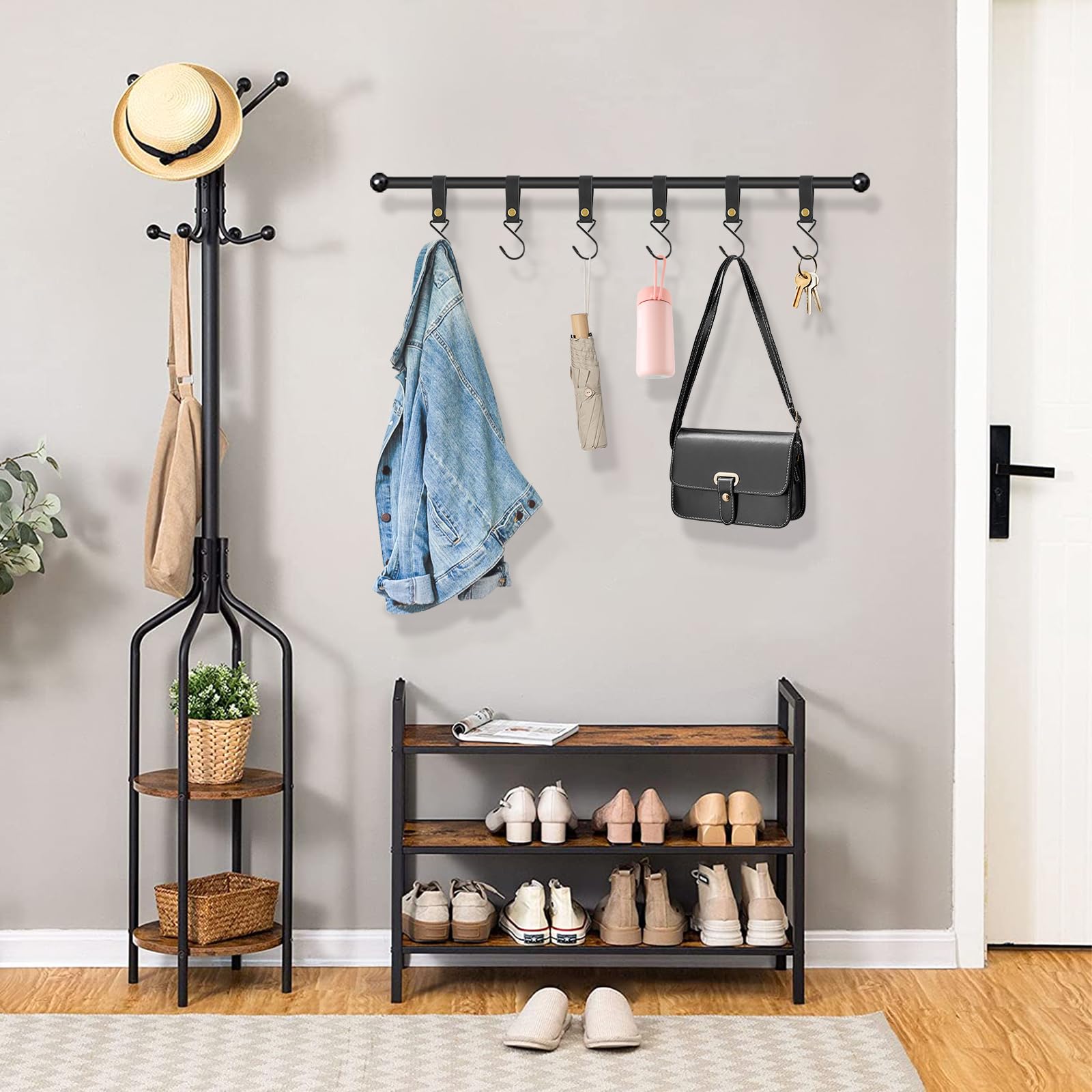 Pack De 4 Ganchos En S De Cuero Y Metal BOPRKTM, Diseño Colgante, Para Toallas, Ropa, Bolsos Y Accesorios