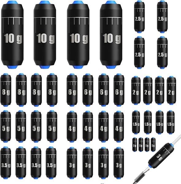 44 Stück Angelgewichte Set, 11 Größen Angeln Angelblei Sinker (1g–10g), Abnehmbare Angelgewichte, Ideal als Laufblei & Grundblei für Meeres-, Tiefwasser- & Freiwasserangeln mit Aufbewahrungsbox - 1