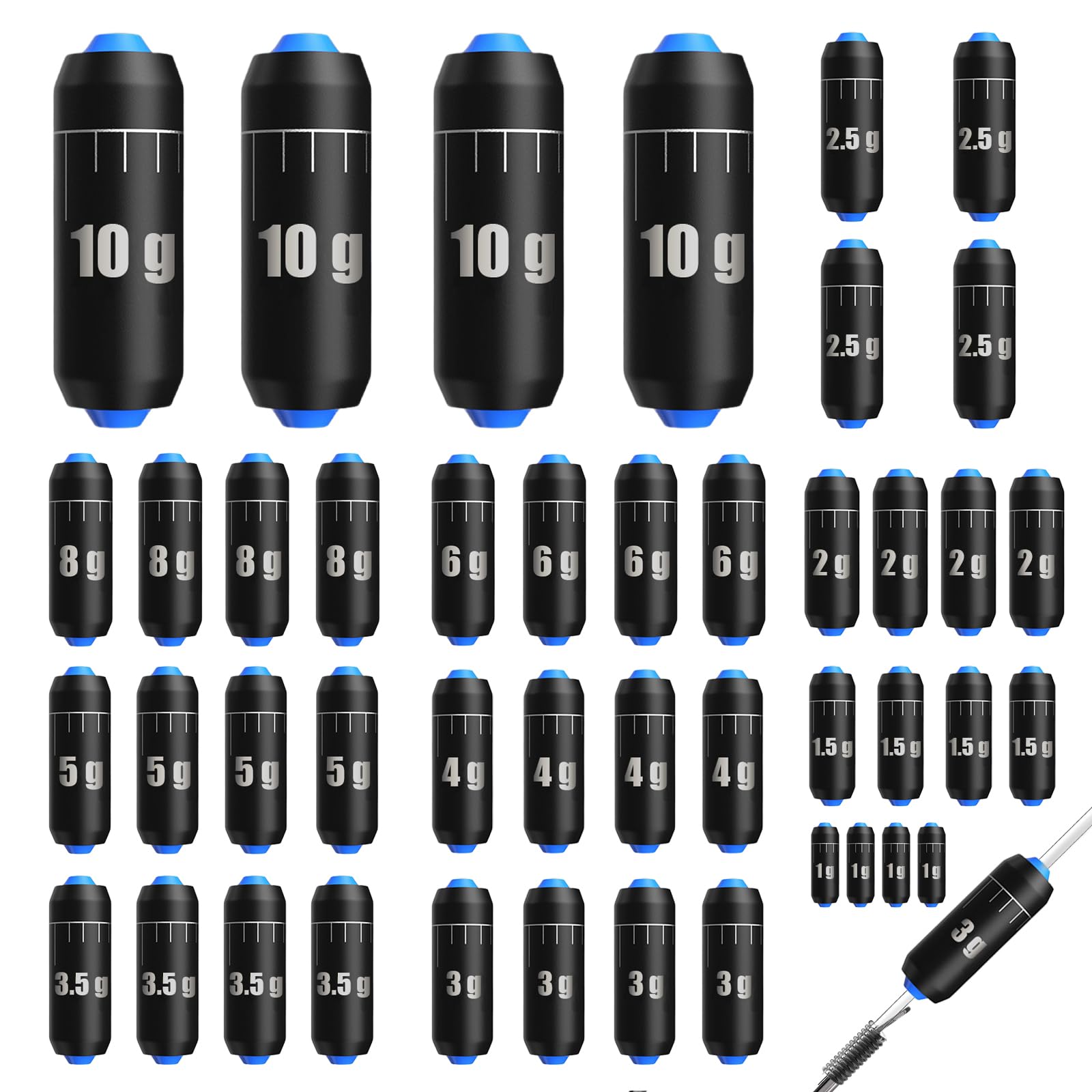 44 Stück Angelgewichte Set, 11 Größen Angeln Angelblei Sinker (1g–10g), Abnehmbare Angelgewichte, Ideal als Laufblei & Grundblei für Meeres-, Tiefwasser- & Freiwasserangeln mit Aufbewahrungsbox